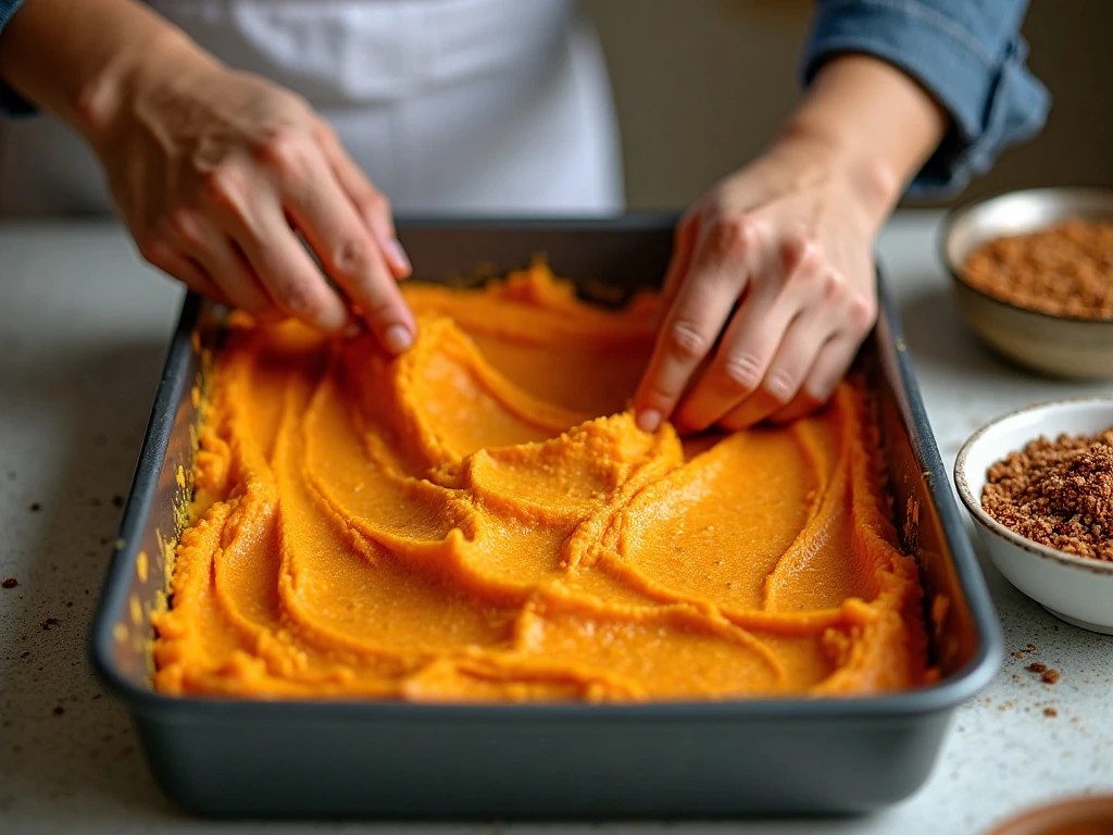 Preparing sweet potato filling and pecan crumb topping