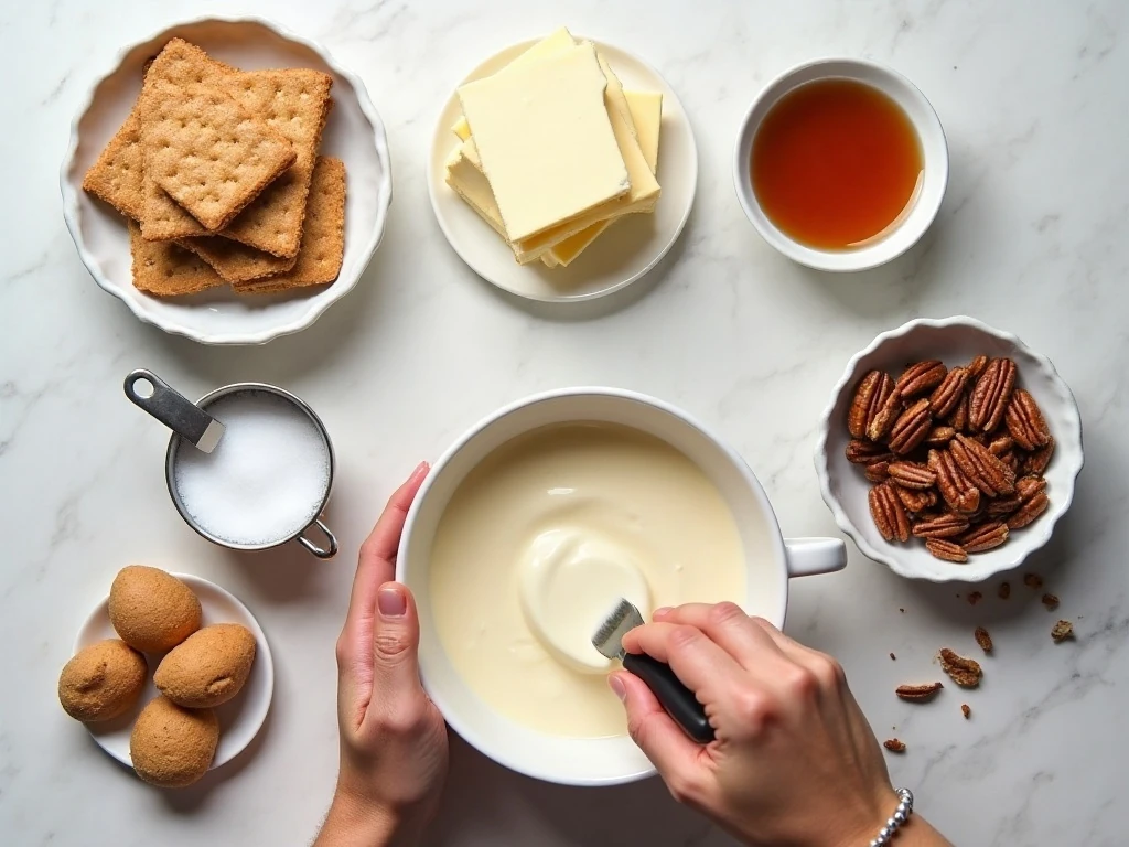 Ingredients for pecan pie cheesecake bars