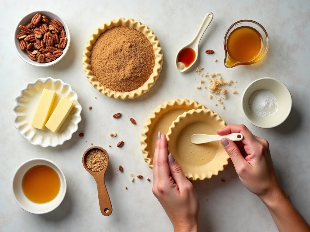 Ingredients for easy pecan pie cookies arranged on a counter