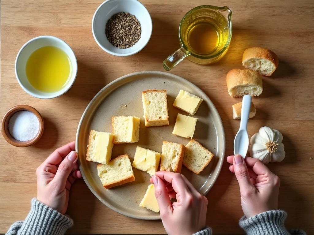 Ingredients for penny-pinching garlic butter croutons