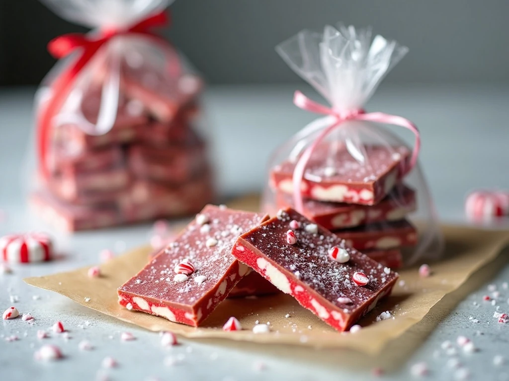 Peppermint bark prepared for holiday gifting