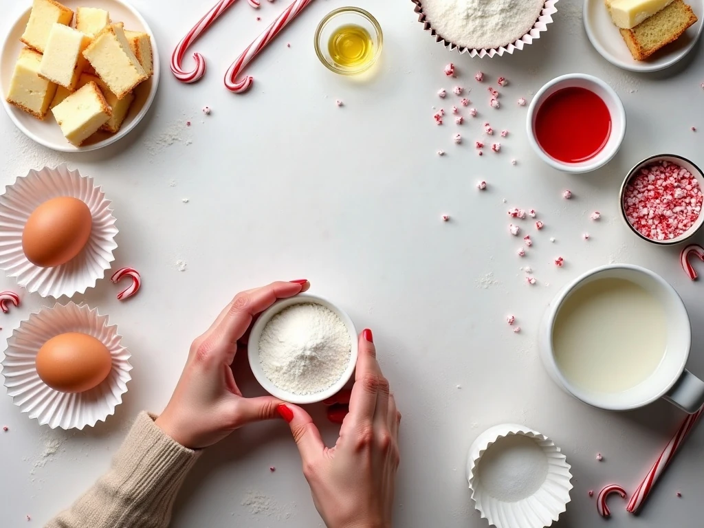 Ingredients for peppermint butter candy cane cupcakes