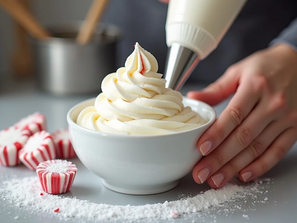 Fluffy peppermint buttercream ready for piping