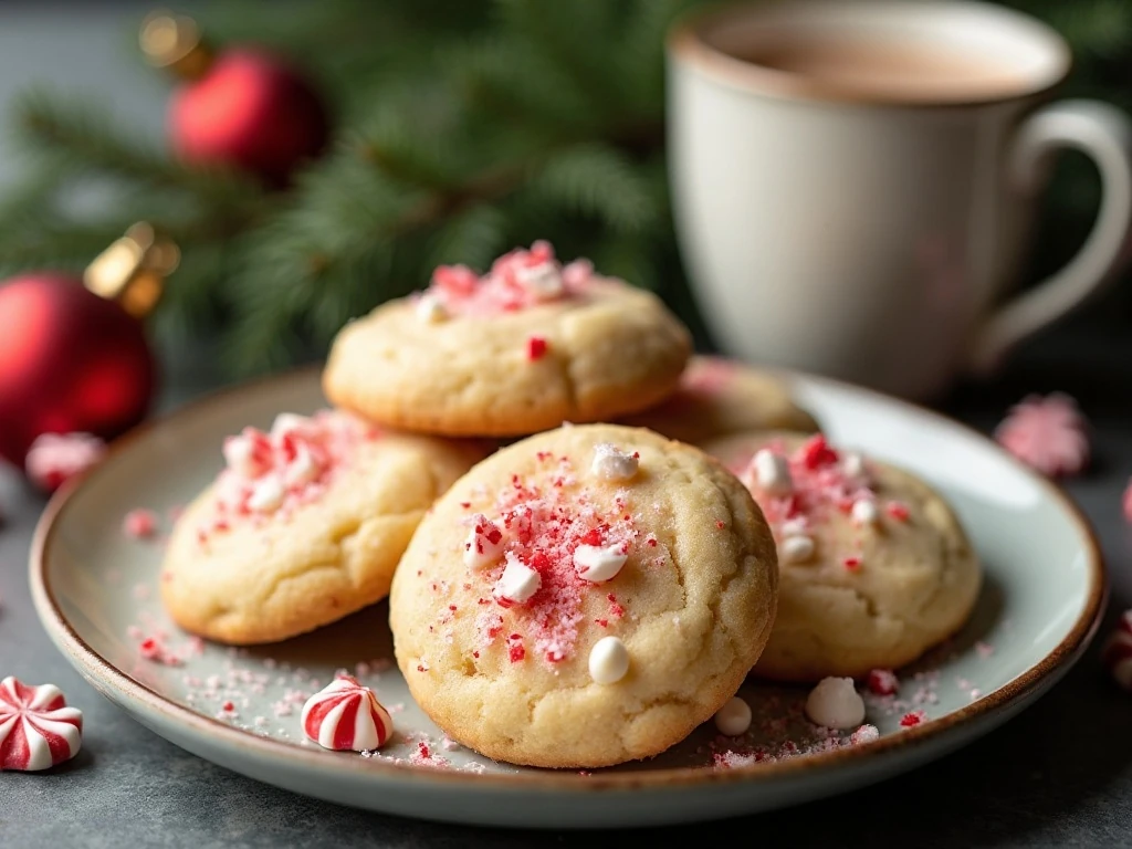 Plate of soft peppermint cake mix cookies with white chocolate chips