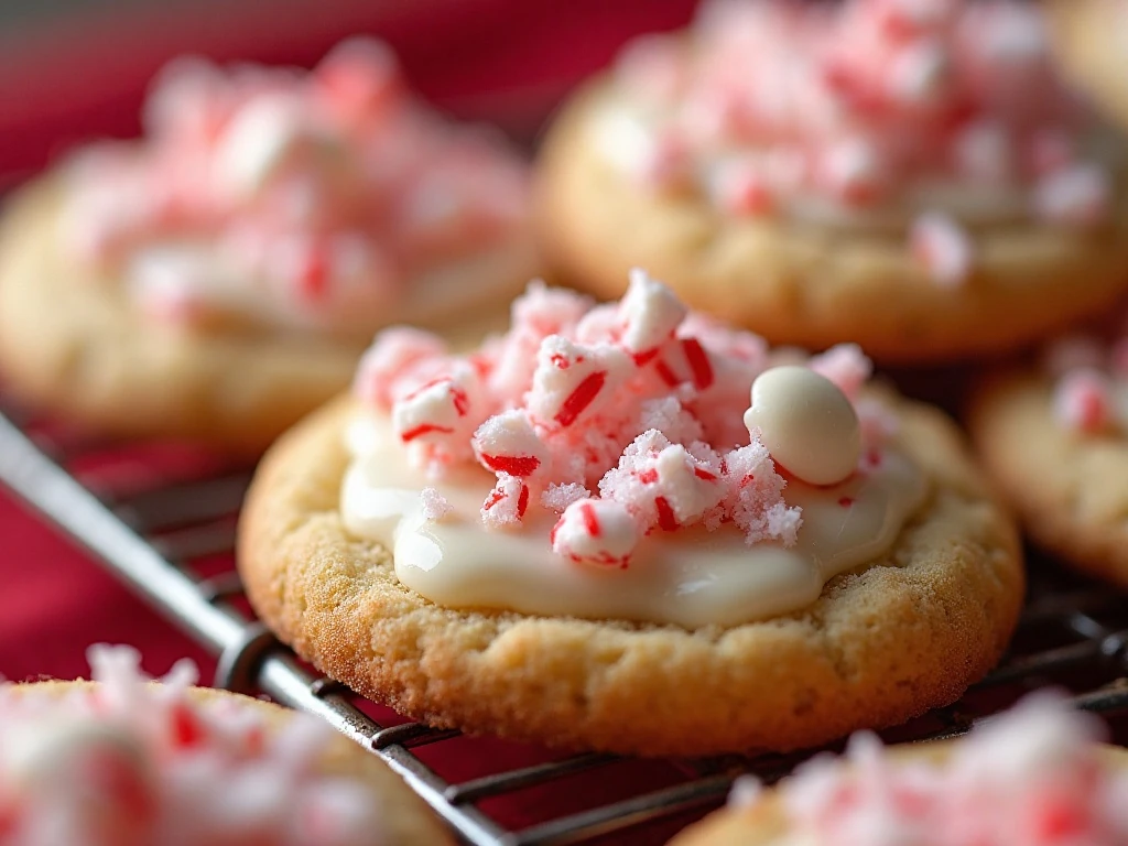 Crushed peppermint candy topping on warm cookies