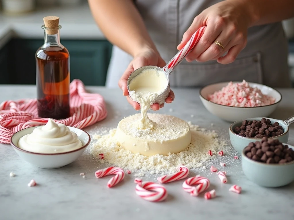 Ingredients for no-bake peppermint cheesecake dip