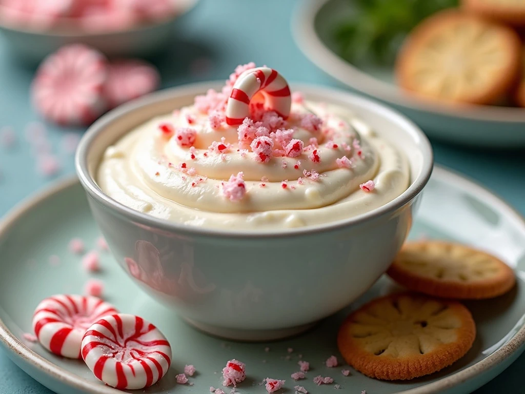 Chilled peppermint cheesecake dip ready for serving