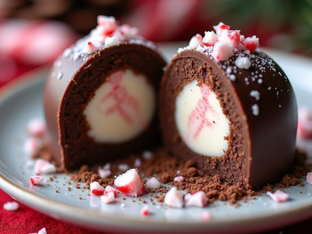 Close-up of creamy peppermint chocolate truffle center