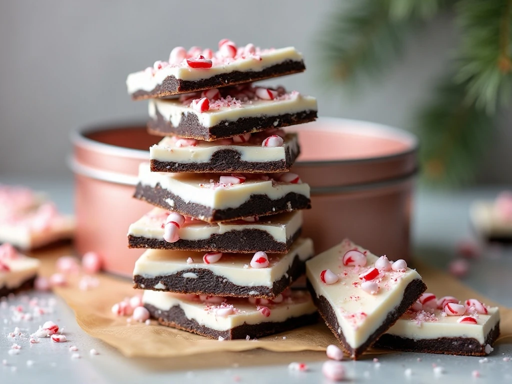 Peppermint cookie bark stored in an airtight container