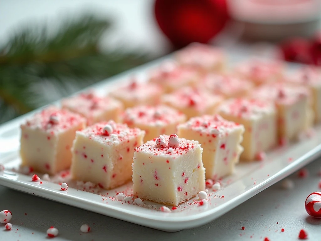 Peppermint fudge squares ready for serving or gifting
