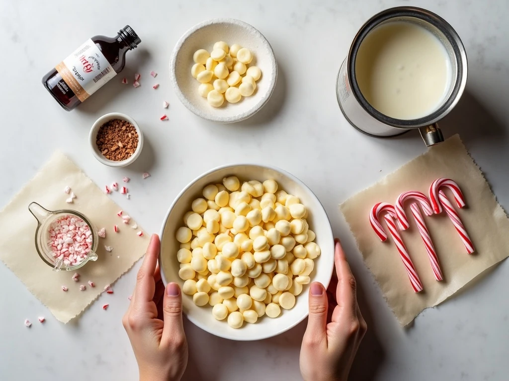 Three main ingredients for easy peppermint fudge with optional candy cane topping