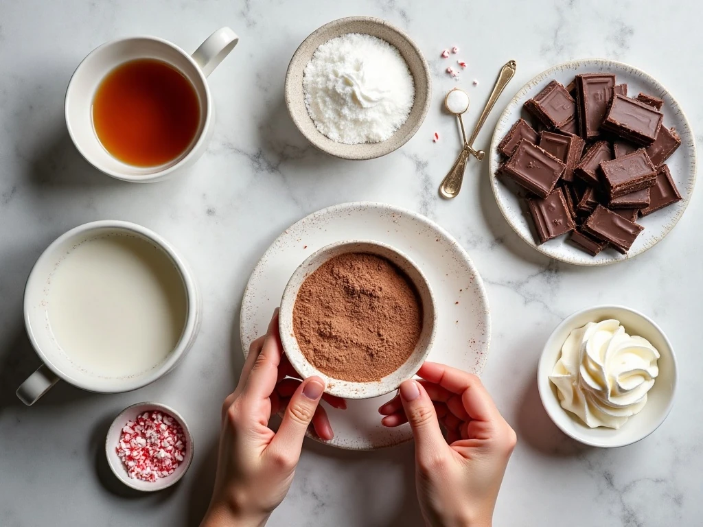 Ingredients for homemade peppermint hot chocolate