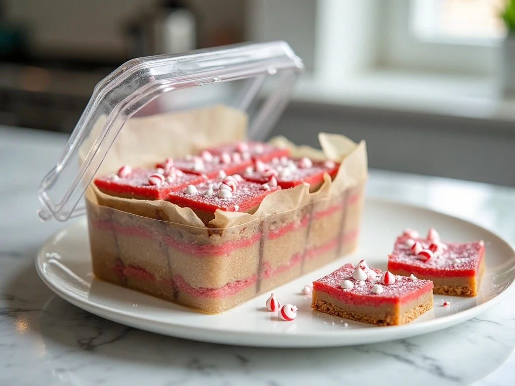 Peppermint magic bars prepared for storage