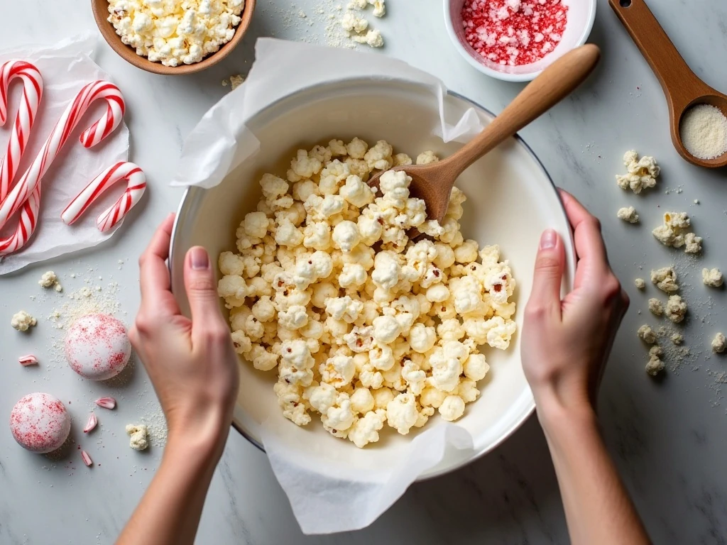 Ingredients for peppermint popcorn bark candy