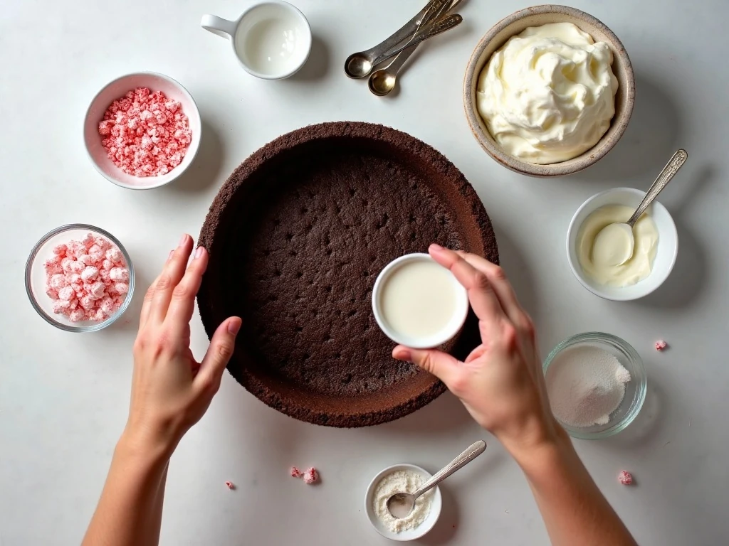 Ingredients for easy no-bake peppermint pudding pie