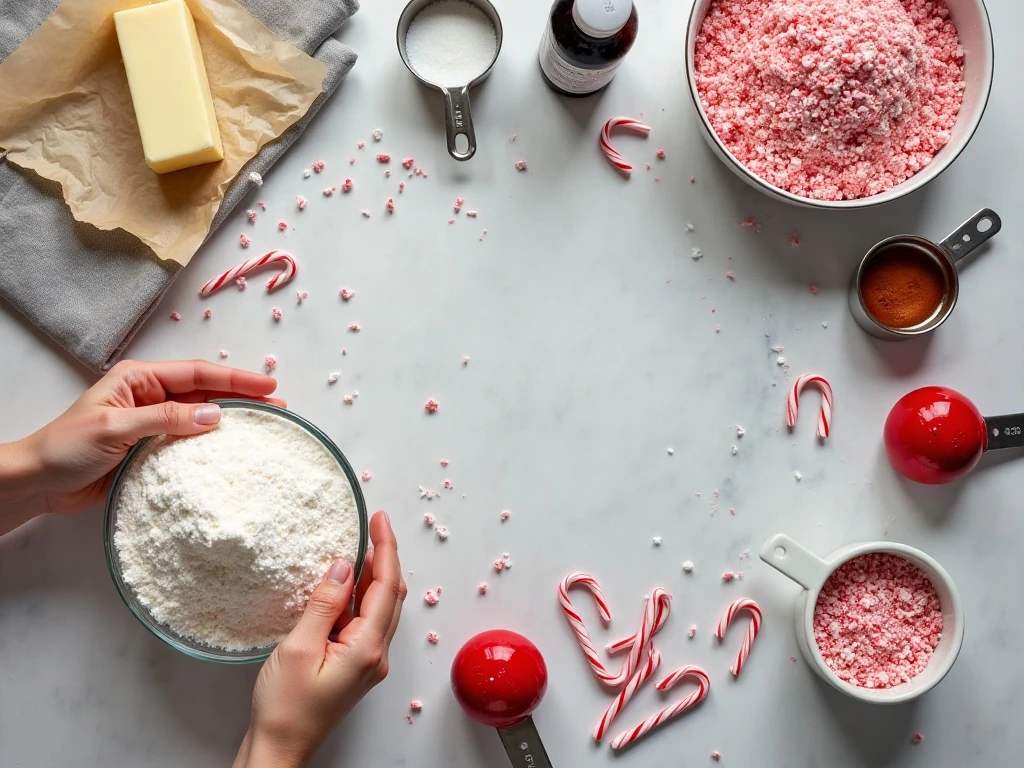 Ingredients for easy peppermint snowball cookies