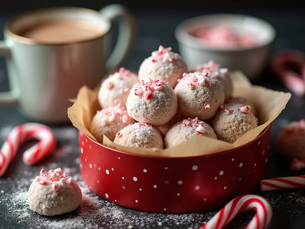 Peppermint snowball cookies packaged for holiday gifting