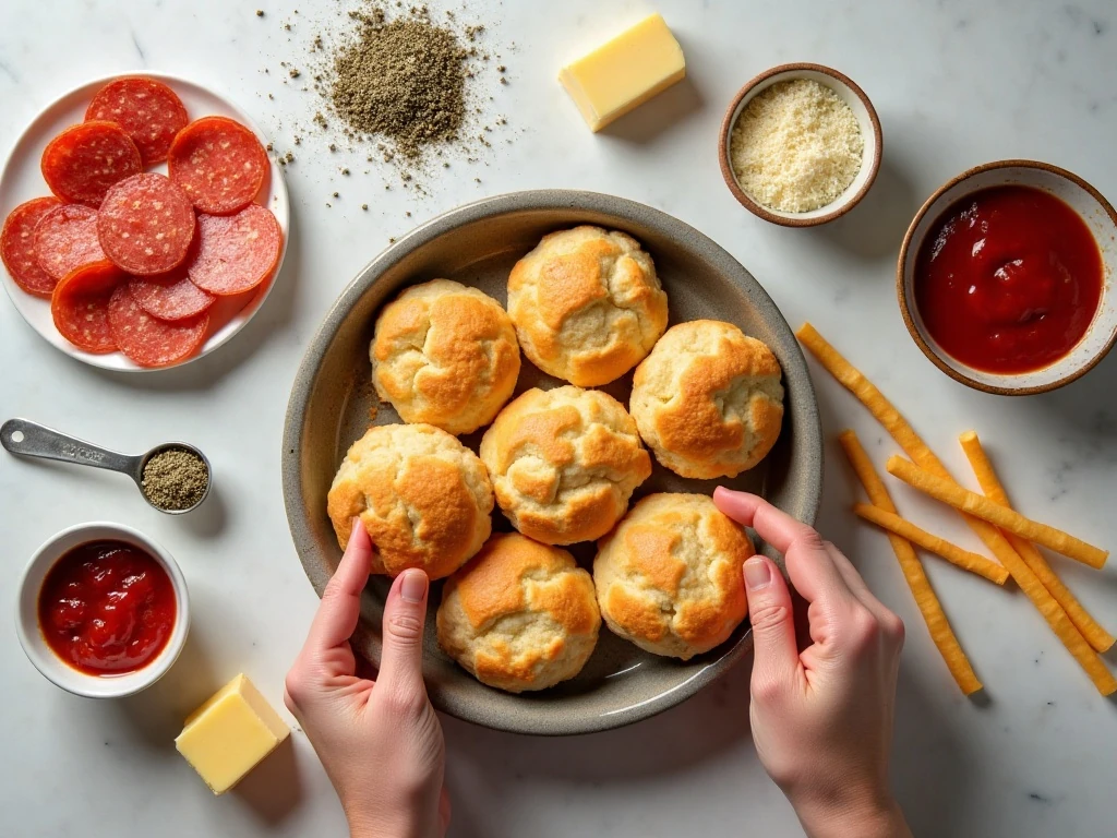 Ingredients for pepperoni cheese pizza bombs