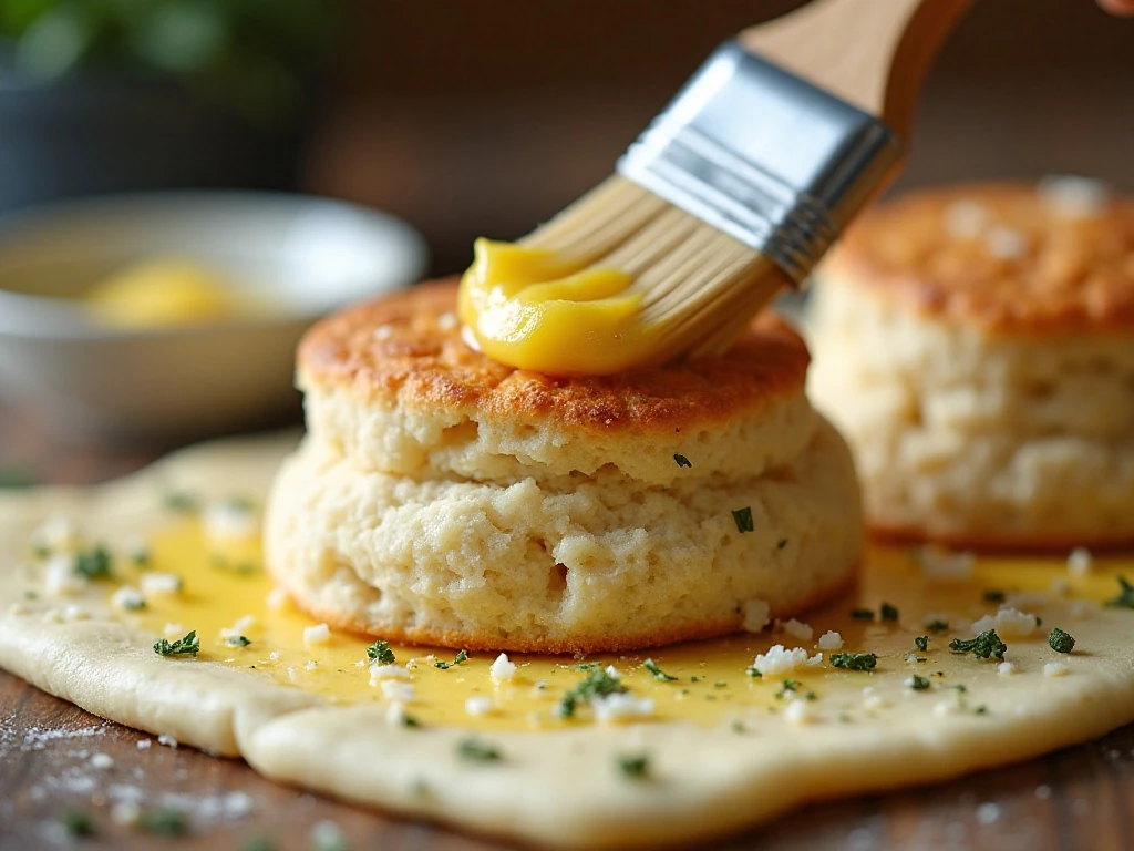 Brushing seasoned Parmesan butter over pizza bomb dough