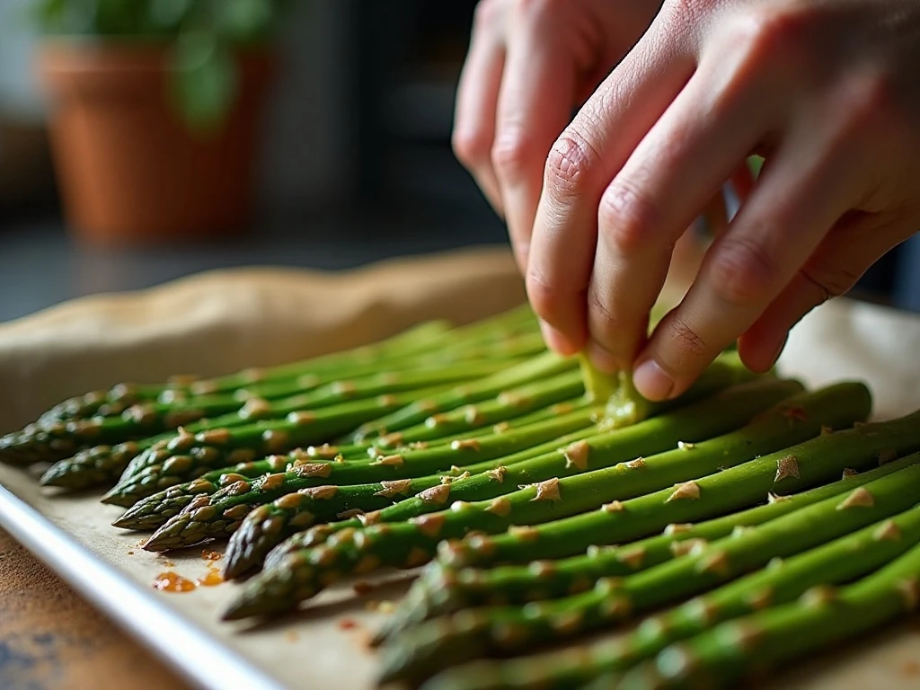 Asparagus spaced evenly for better roasting and browning