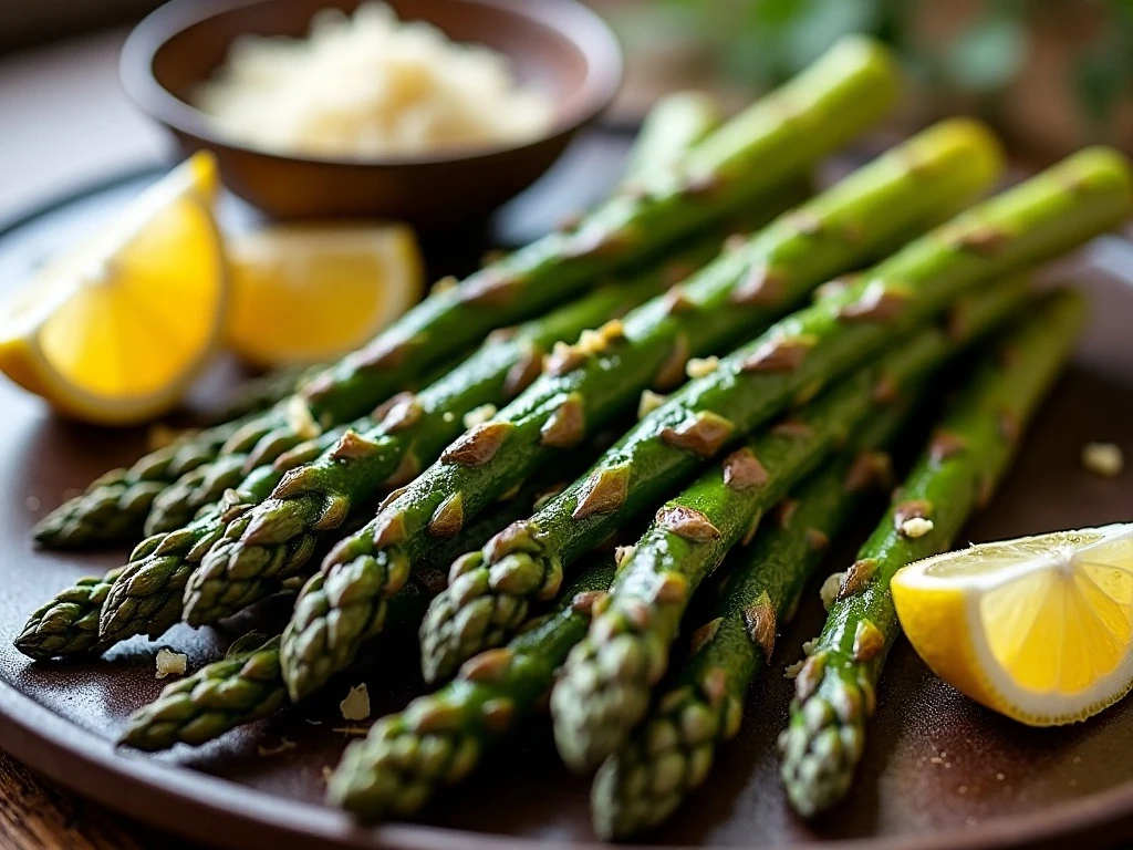 Family-style roasted asparagus ready to serve