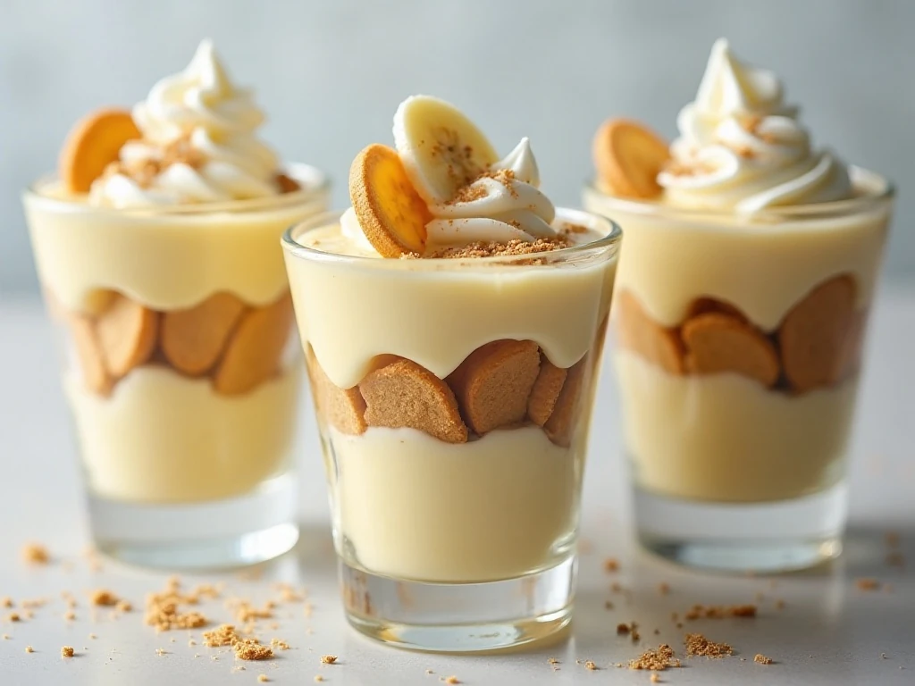 Individual servings of chilled homemade banana pudding
