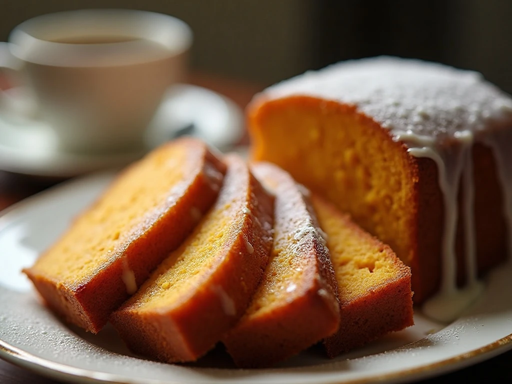 Sliced glazed sweet potato cake ready to serve