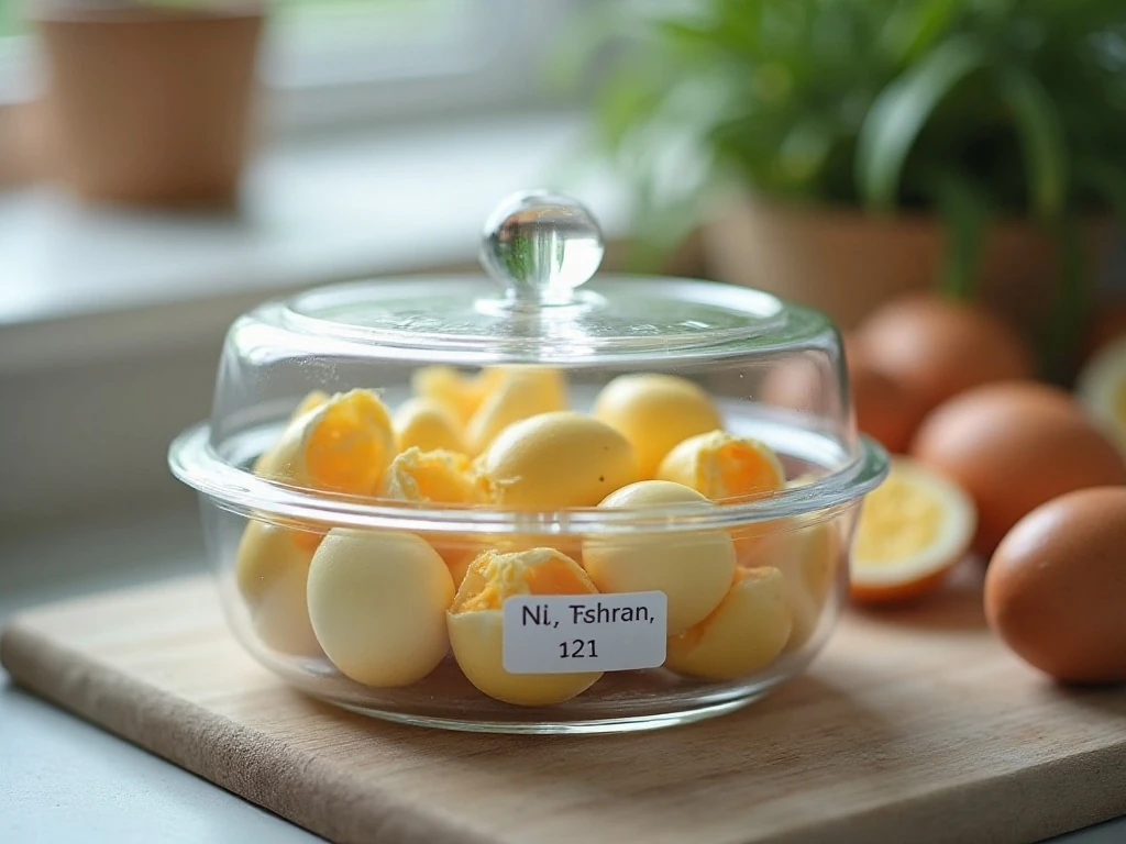 Unpeeled hard-boiled eggs stored in a covered container