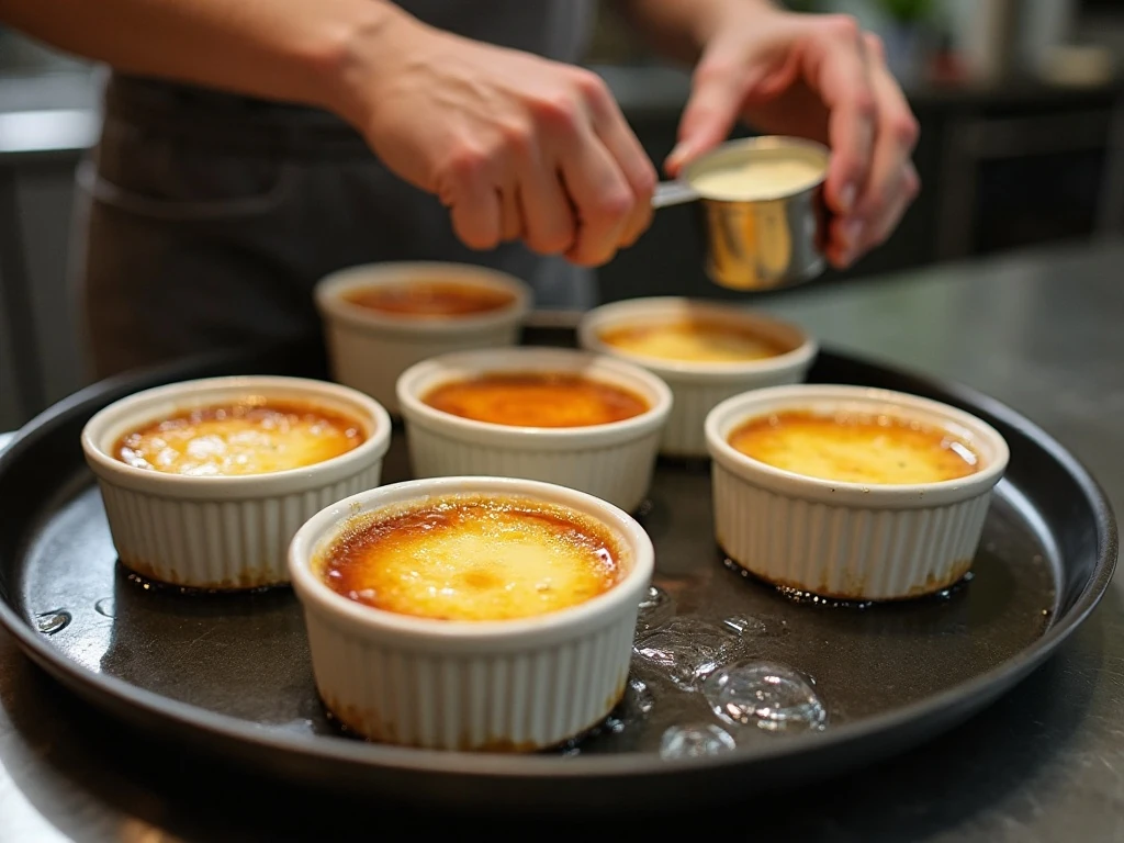 Ramekins prepared in a hot-water bath for baking