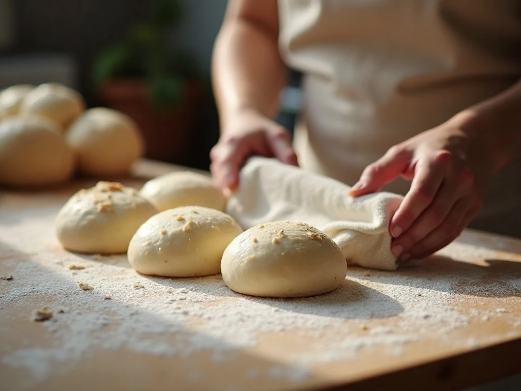 Pita dough balls resting before they are rolled and baked