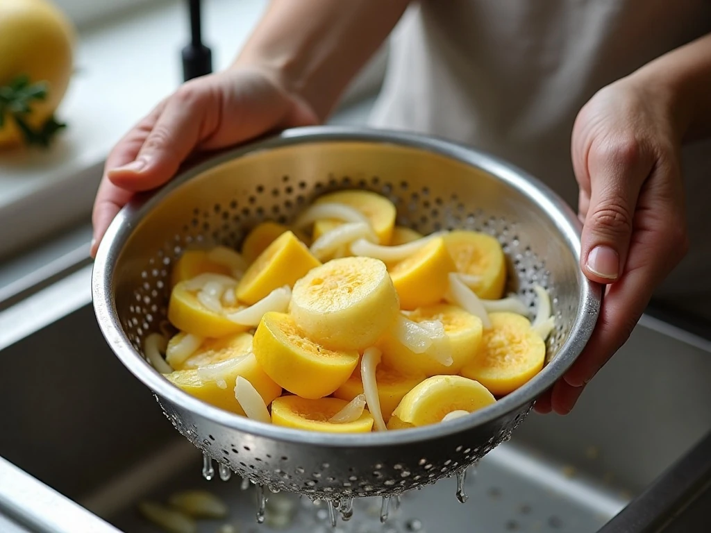 Draining cooked squash and onion before making casserole