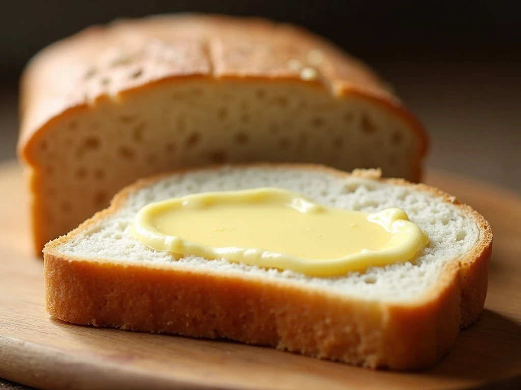 Buttered slice of homemade white bread