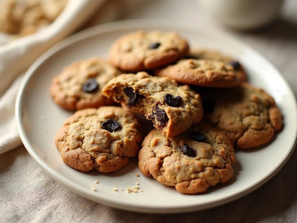 Chewy oatmeal raisin cookies arranged on a plate
