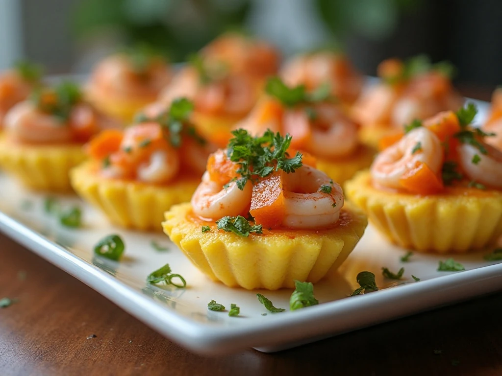 Individual chilled shrimp causa portions ready to serve