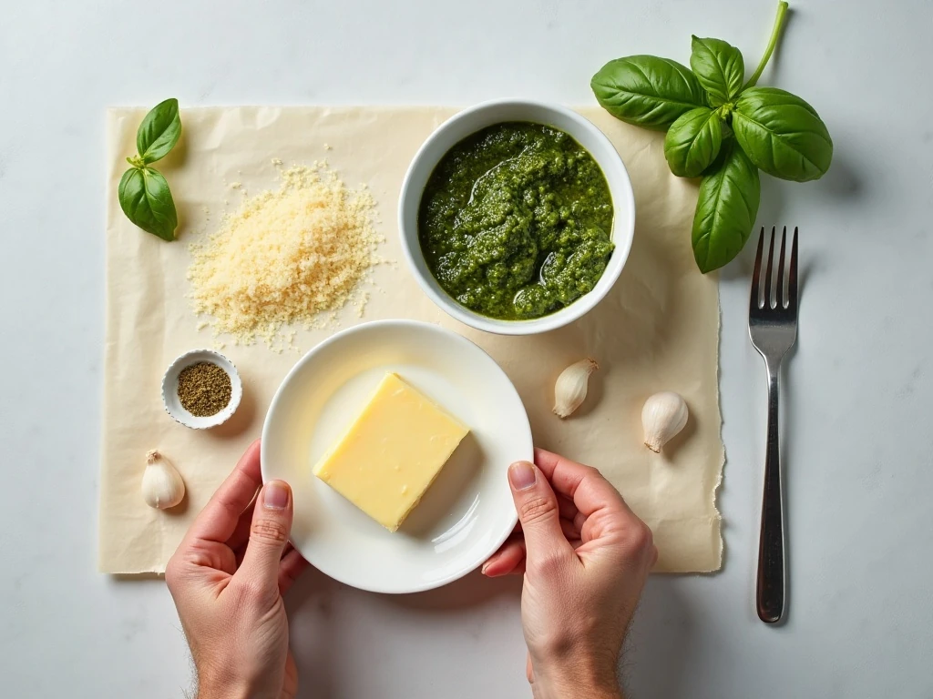 Ingredients for easy five-minute pesto butter