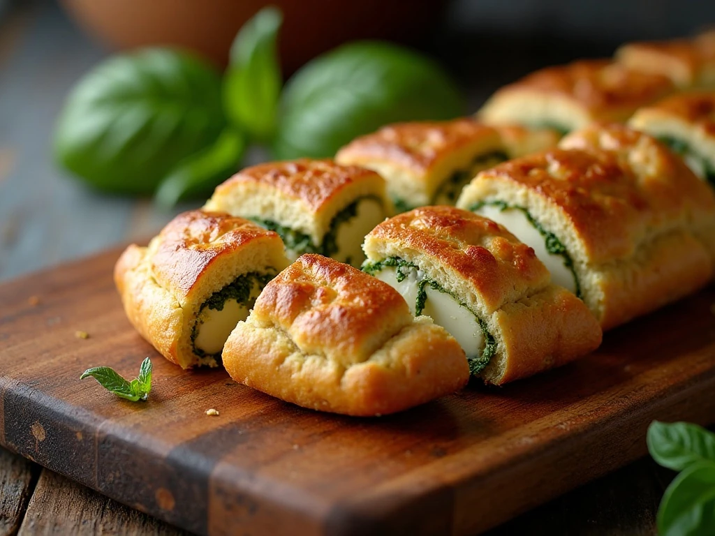 Golden pesto chicken tear-and-share bread ready to serve
