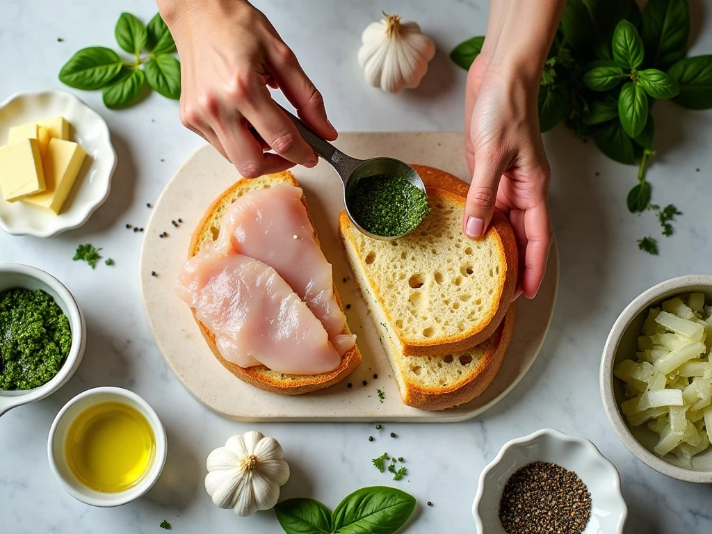 Ingredients for pesto chicken tear-and-share bread