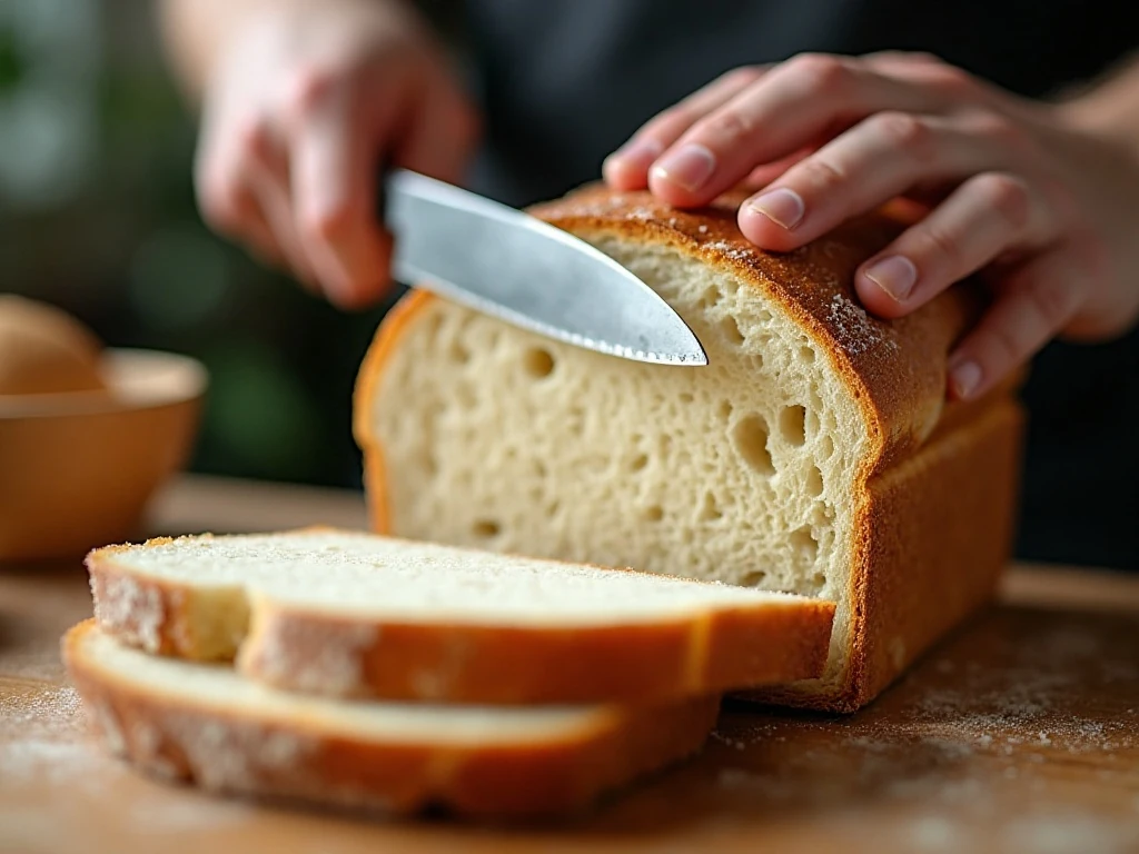 Making careful crosshatch cuts in the loaf