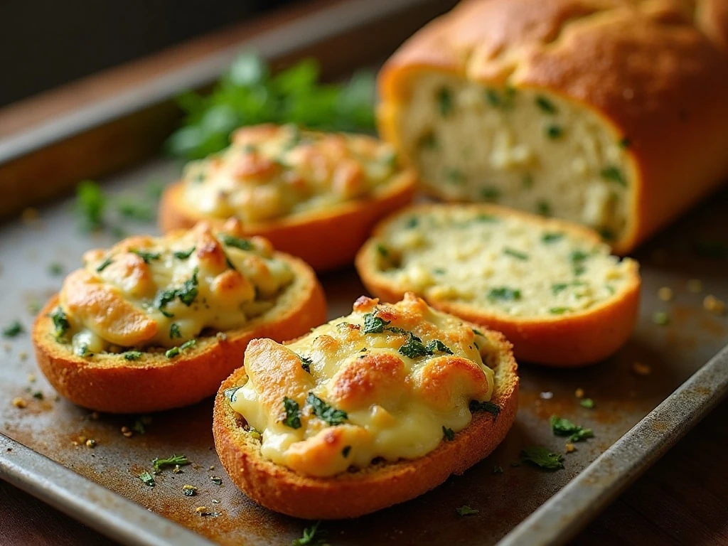 Reheated pesto chicken tear-and-share bread pieces