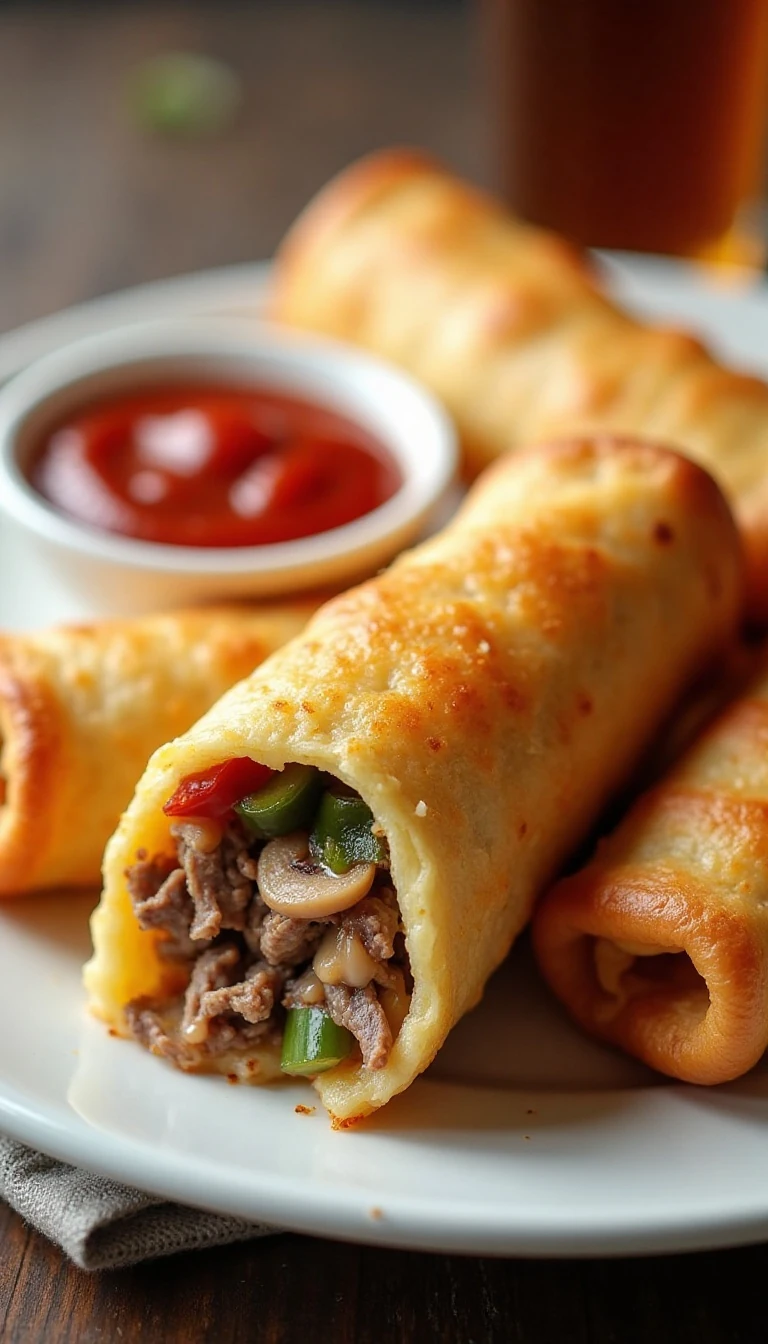 Crispy Baked Philly Cheesesteak Egg Rolls Recipe