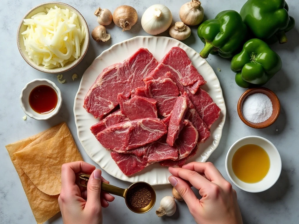 Ingredients for baked Philly cheesesteak egg rolls