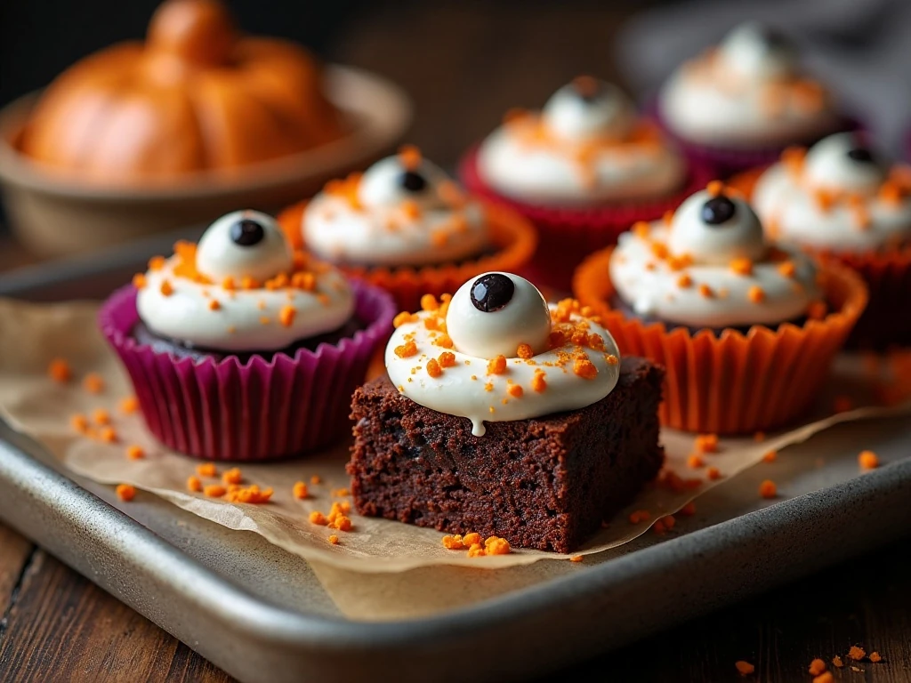 Halloween brownies arranged for serving at a party or dinner