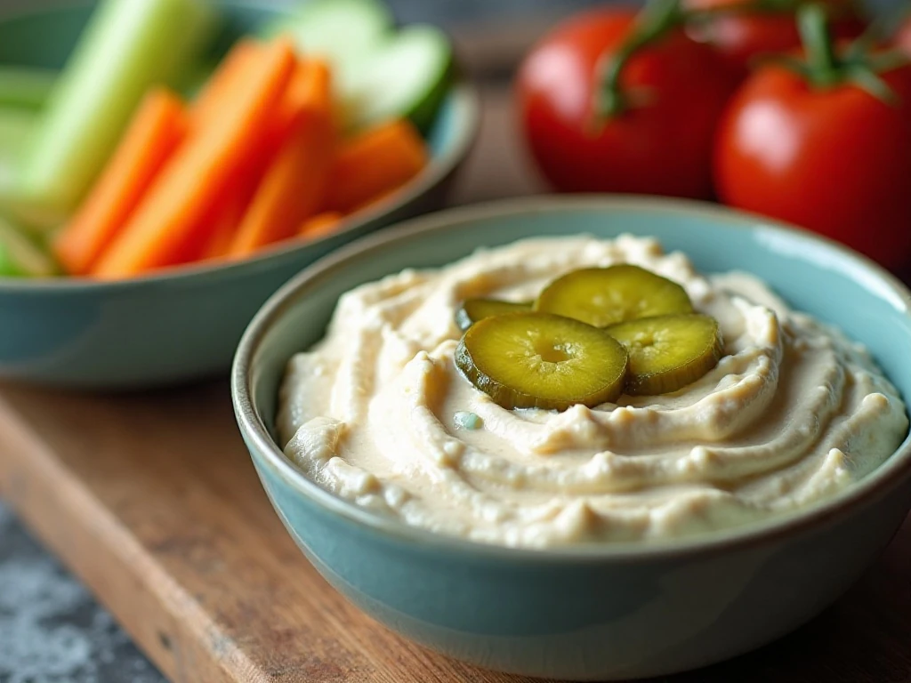 Covered pickle dip prepared for chilling and later serving