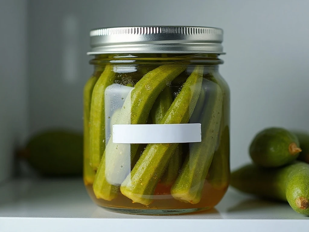 Refrigerated jar of homemade pickled okra