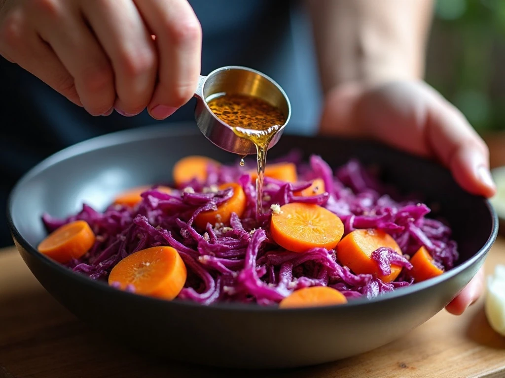 Tossing vegetables with warm pickling liquid for quick-pickled slaw