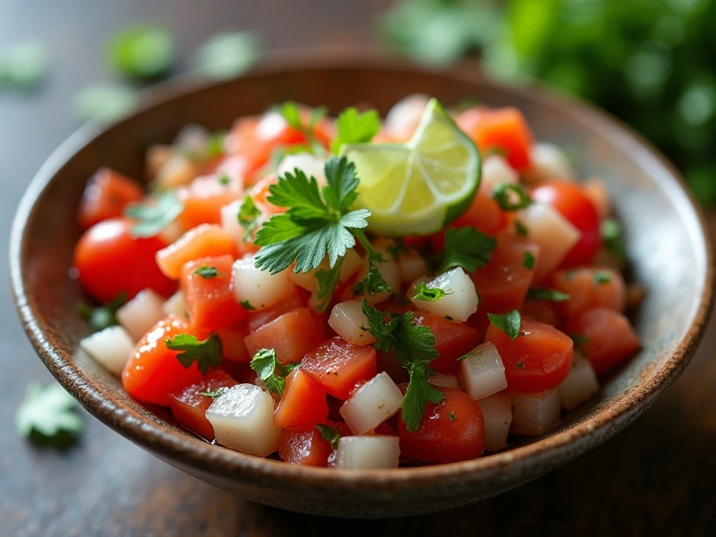 Fresh pico de gallo ready for serving or refrigeration