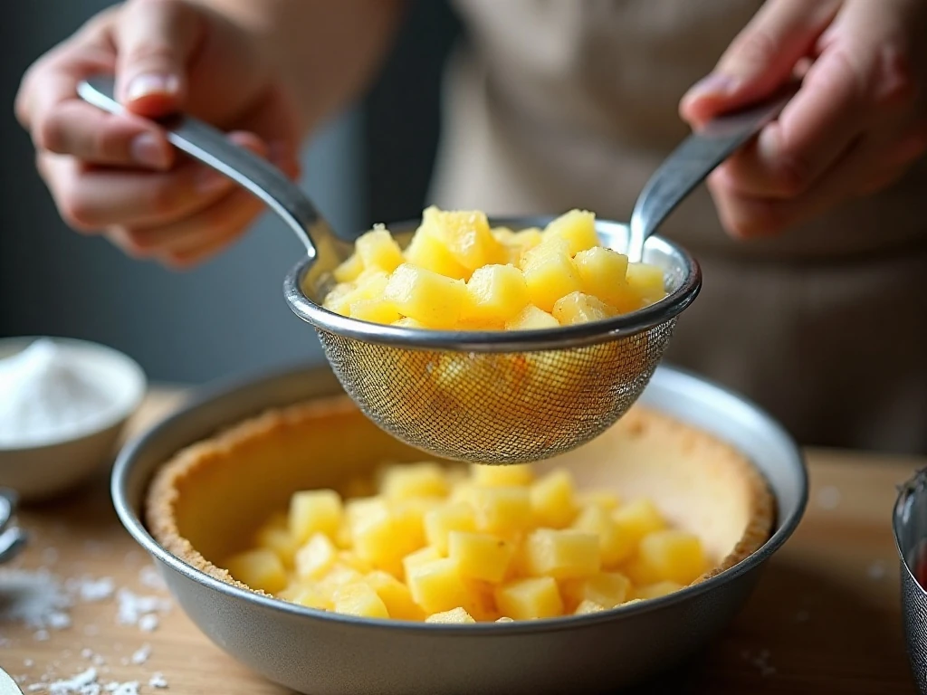 Draining crushed pineapple for a firm refrigerator pie