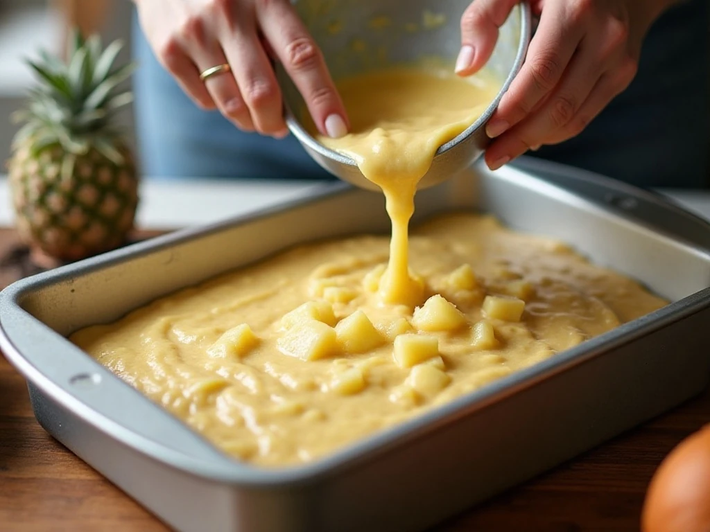 Preparing one-bowl pineapple cake batter
