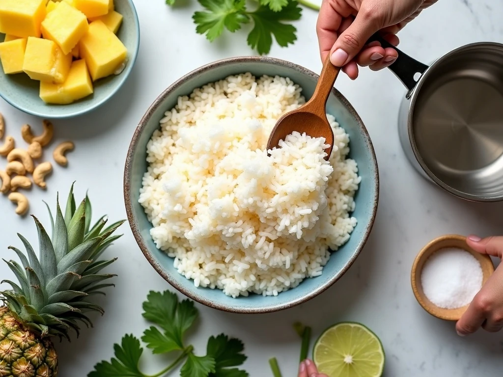 Ingredients for easy pineapple coconut cashew rice