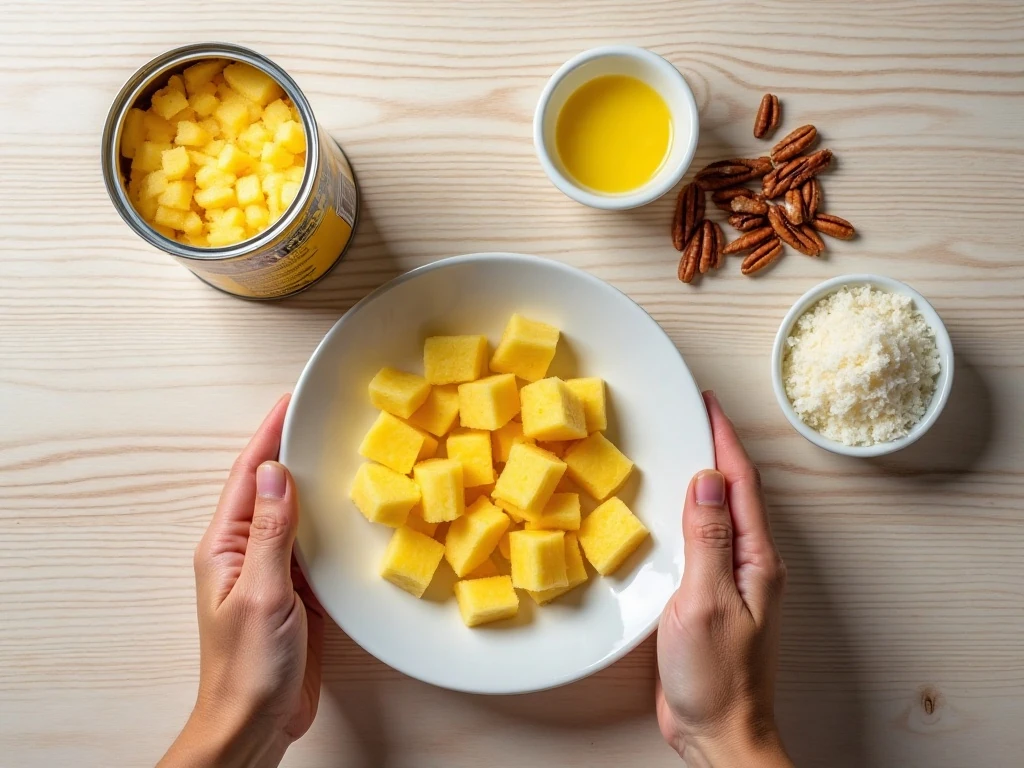 Ingredients for easy pineapple coconut dessert